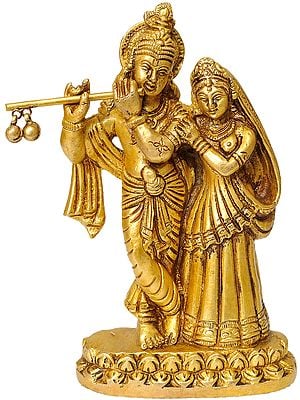 5" Radha Krishna Small Statue in Brass | Handmade | Made in India