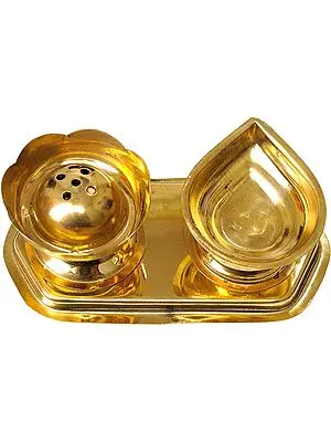 A Set of Incense Holder and Puja Diya