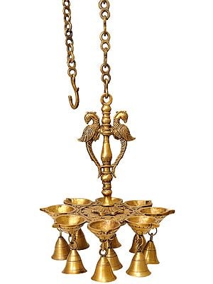 11’’ Auspicious Eight Wick Parrot Lamp in Brass | Handmade | Made In India