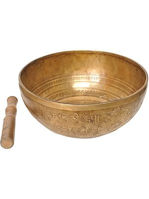 Tibetan Buddhist Singing Bowl with the Image of Ashtamangala Symbol