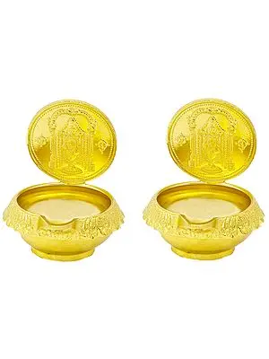 Pair of Puja Diyas with Bhagawan Venkateshvara Tirupati Balaji
