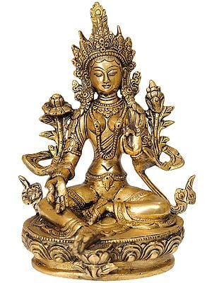 8" Tibetan Buddhist Goddess Green Tara Brass Statue | Handmade | Made in India