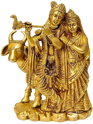 6" Gopala Krishna with Radha In Brass | Handmade | Made In India