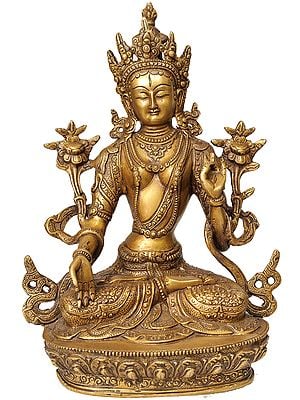 12" Tibetan Buddhist Goddess White Tara Brass Sculpture | Handmade | Made in India