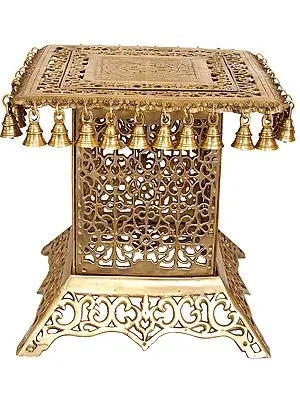 Supported by Three-Headed Elephant Ritual Chowki Brass Sculpture Individual Artist XJ31 Pedestal Supported by Three-Headed Elephant Ritual Chowki Brass Sculpture Individual Artist XJ31 Pedestal