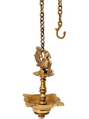 9" Peacock Ceiling Puja Lamp In Brass | Handmade | Made In India
