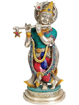 12" Inlay Murli Krishna In Brass | Handmade | Made In India
