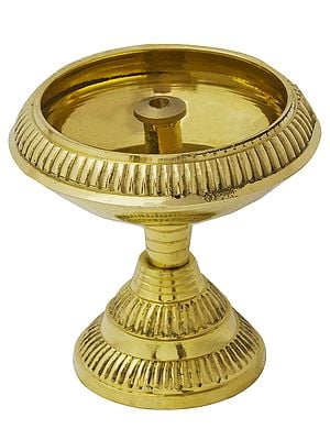 2" A Wick Puja Lamp with Stand In Brass | Handmade | Made In India