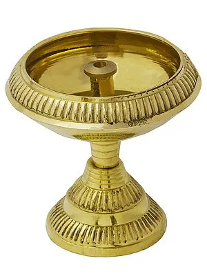 2" A Wick Puja Lamp with Stand in Brass | Handmade | Made in India