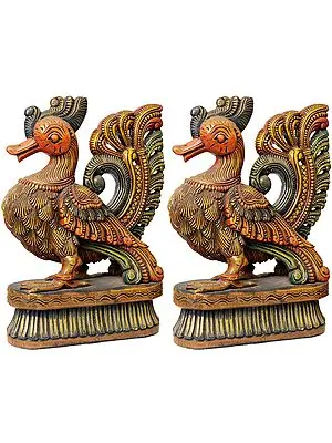 A Peacock Pair: Wood-Carvings