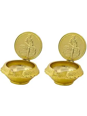 Pair of Puja Diyas with Sai Baba
