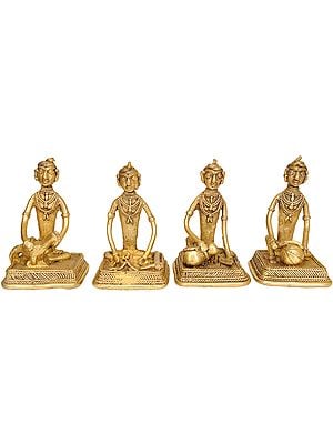 4" Men Performing Different Village Activities  (Tribal Statue from Bastar) In Brass | Handmade | Made In India