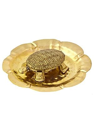 Eight-petal Brass Plate Carved Om Icon | Brass Turtle on Plate