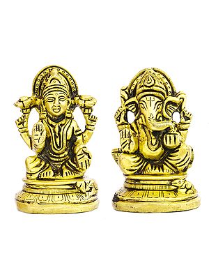 2" Pair of Lakshmi and Ganesha Small Statues in Brass | Handmade | Made in India
