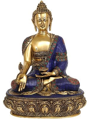 16" Tibetan Buddhist Deity Lapis Buddha of Healing (Medicine Buddha) In Brass | Handmade | Made In India