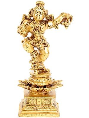 5" Dancing Baby Krishna Idol in Brass | Handmade | Made in India