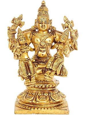 4" Lord Vishnu Statue with Shridevi and Bhudevi in Brass | Handmade | Made in India