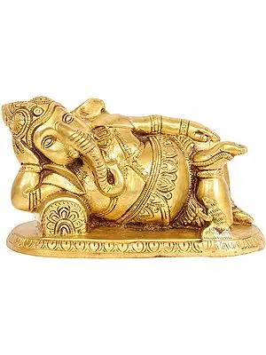 4" Relaxing Ganesha In Brass | Handmade | Made In India