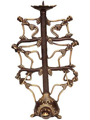 Tree of Life Tortoise Candle Stand (Tribal Statue from Bastar)