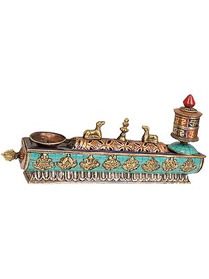 Incense Holder, Burner with Prayer Wheel and Candle Stand