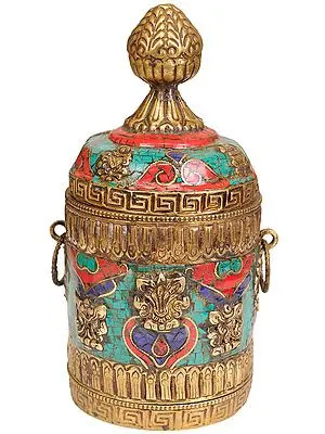 Tibetan Buddhist Ritual Box with Ashtamangala Symbols