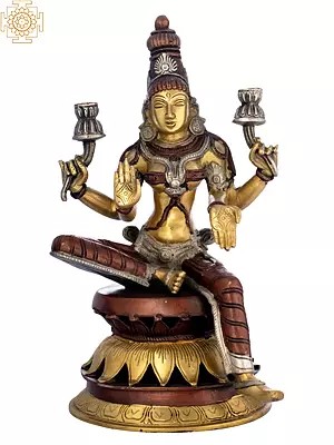12" Brass Goddess Lakshmi Idol as Visualized in Atharva Veda | Handmade | Made in India