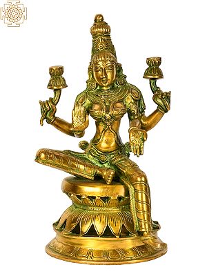 12" Brass Goddess Lakshmi Idol as Visualized in Atharva Veda | Handmade | Made in India