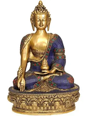 13" Lapis Buddha of Healing (Tibetan Buddhist Medicine Buddha) In Brass | Handmade | Made In India
