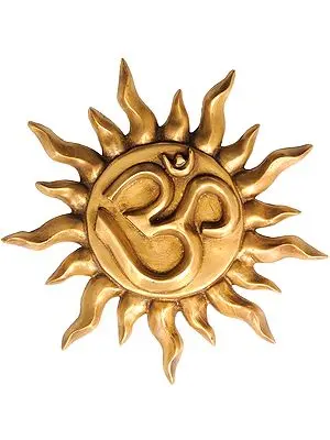 12" Om on Surya (Wall Hanging) In Brass | Handmade | Made In India