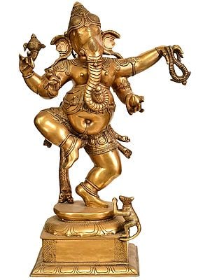 24" Large Size Dancing Ganesha In Brass | Handmade | Made In India