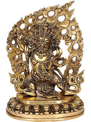 12" (Tibetan Buddhist Deity) Vajrapani with Fire Aureole In Brass | Handmade | Made In India
