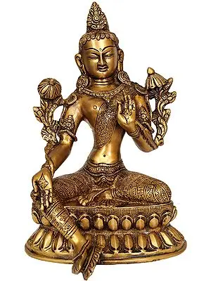 11" Green Tara (Tibetan Buddhist Deity) In Brass | Handmade | Made In India