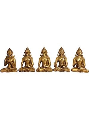 6" Set of Five Cosmic Buddhas (Tibetan Buddhist Deities) In Brass | Handmade | Made In India