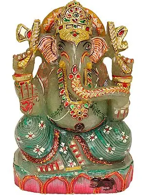 Lord Ganesha Carved in Aventurine Jade
