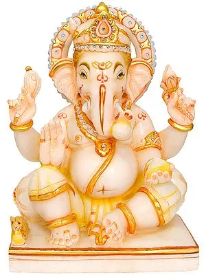 Four Armed Seated Ganesha in Abhaya Mudra