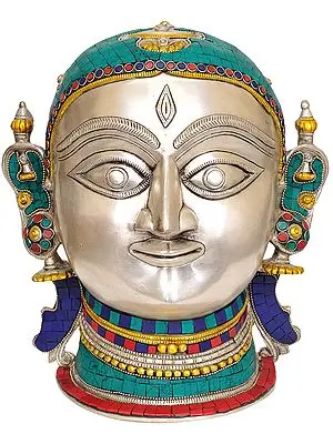 10" Goddess Parvati Mask from Himachal In Brass | Handmade | Made In India