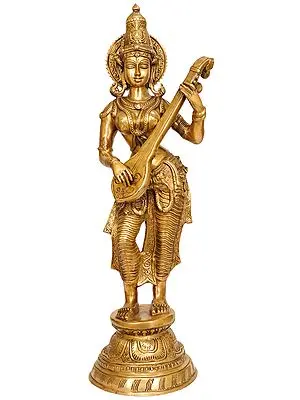 28" Devi Saraswati Playing Veena In Brass | Handmade | Made In India