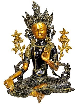27" Large Size Green Tara (Tibetan Buddhist Deity) In Brass | Handmade | Made In India