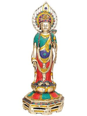 23" Japanese Buddha (Kuan Yin) In Brass | Handmade | Made In India