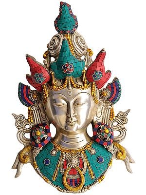 15" Tibetan Buddhist Deity Goddess Tara Mask (Wall Hanging) In Brass | Handmade | Made In India