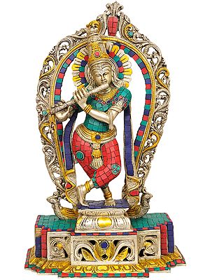 16" Krishna with Aureole In Brass | Handmade | Made In India