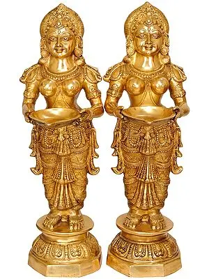 36" (Large Size) Pair of Deeplakshmi In Brass | Handmade | Made In India