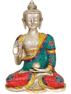 10" Blessing Buddha with Inlay Work In Brass | Handmade | Made In India
