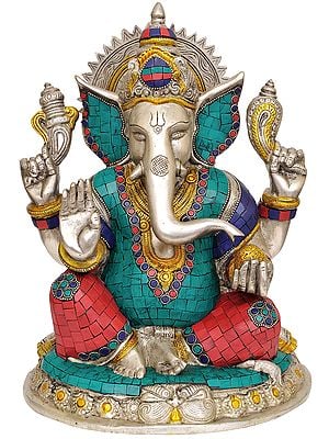 12" Four Armed Ganesha In Brass | Handmade | Made In India