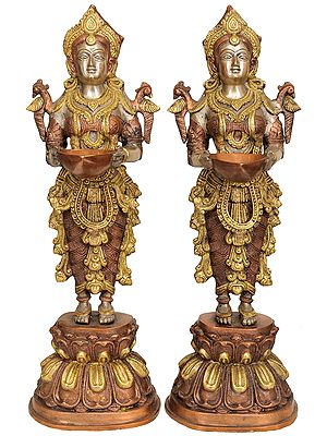 17" Pair of Deeplakshmi In Brass | Handmade | Made In India