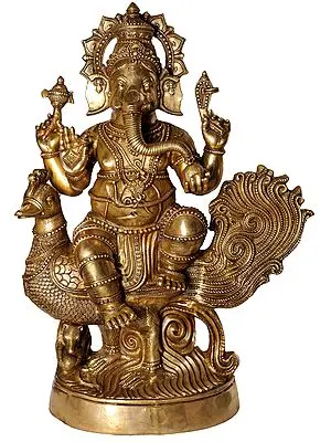 47" (Large Size) Mayurasan Vijay Ganapati In Brass | Handmade | Made In India