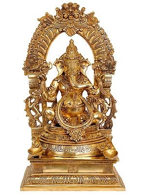 24" Bhagawan Ganesha with Floral Aureole In Brass | Handmade | Made In India
