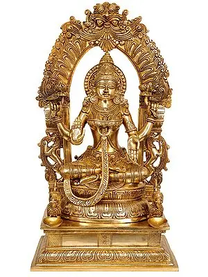 24" Goddess Lakshmi with Floral Aureole In Brass | Handmade | Made In India