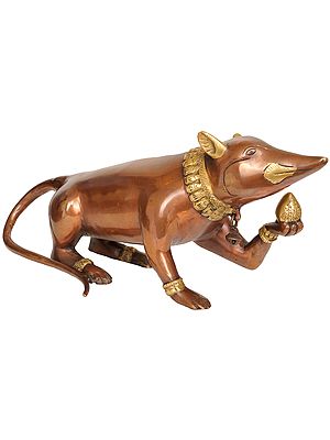 15" Mouse Offering Modak to Ganesha In Brass | Handmade | Made In India