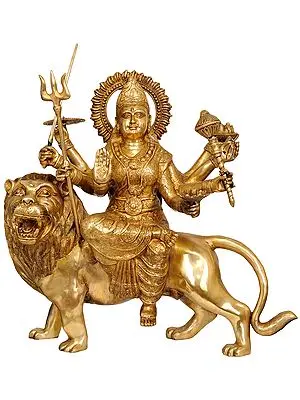 27" Large Size Ashta-Bhuja-Dhari Durga In Brass | Handmade | Made In India